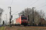 152 083-2 mit einem Güterzug in die Richting Rheine bei Salzbergen am 14-3-2014.