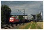 152 110 fährt am 21.6.14 mit einem Mischer durch das Maintal in Richtung Würzburg.