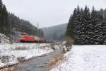 152 158-2 DB Schenker auf der Frankenwaldrampe bei Steinbach am 24.01.2015.