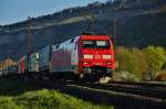 152 099-8 mit einen Aufliegerzug gesehen am 15.04.15 bei Thüngersheim.