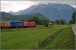 9180 6 182 010-9-D-DB bringt bei Niederaudorf einen KLV-Zug nach Italien.