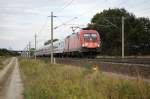 182 003-4 mit dem EC 340 Lneburg zwischen Growudicke und Rathenow. 22.08.2010