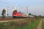 182 003-4 kommt fuhr am 08.10.2010 den EC 340  Wawel  (Krakow Glowny -> Lneburg) zwischen Cottbus und Lneburg.