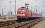 182 013 erreicht mit einer RB nach Eisenach am 05.03.11 den Bahnhof Grokorbetha.