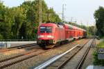 182 008 schiebt am 04.07.2013 ihren RE1 nach Magdeburg am Bhf.