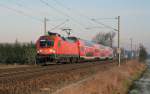 182 022 zog am 13.02.16 eine S2 von Magdeburg kommend durch Jeßnitz nach Leipzig-Connewitz.