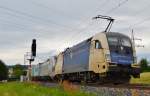 WLC ES64 U2-027 & EVB 193 805 mit Containerzug in Karlstadt(Main) (04.07.2013)