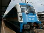 Die 183 004 ist gerade aus Mnchen in Regensburg Hbf angekommen und wird in wenigen Minuten mit einer ER 20 nach Hof Hbf abfahren!  Aufnahmedatum: 7.6.2008