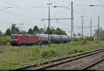 Kesselzug mit 185 191-4 DB durchfährt den Bahnhof Angersdorf Richtung Halle (Saale), kommend von der Bahnstrecke Merseburg–Halle-Nietleben (KBS 588).