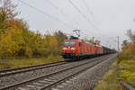 Am 05.11.2018 hatte 185 116 mit einer Schwesterlok einen EZ von Chiasso nach Mannheim Rbf zu bringen. Hier in Buggingen.