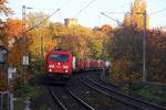 185 271-4 DB kommt aus Richtung Aachen-West mit einem Containerzug aus Zeebrugge(B) nach Gallarate(I) und fährt durch Aachen-Schanz in Richtung