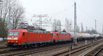 DB Cargo Deutschland AG mit  185 001-5  [NVR-Number: 91 80 6185 001-5 D-DB] und  185 352-2  [NVR-Number: 91 80 6185 352-2 D-DB] + Ganzzug Druckgaskesselwagen (Propen) am Haken am 20.12.18