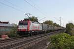 BRLL/XRAIL 185 593-1 am Nachmittag des 13.04.2017 mit einem bunten KLV nach Belgien, den sie bis Aachen West bringen wird, südlich von Heitersheim und fuhr in Richtung Norden.