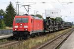 DB 185 275-5 mit Militärzug am 28.08.2021 durch den Bf Anklam - eigentlich standen wir hier für Umleiter, aber Militärzug mit E-Lok nimmt man gerne mit.