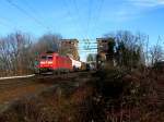 185 134 ist ebenfalls am 10.02.2008 mit ihrem GZ Richtung Aachen West bei Kln auf der Sdbrcke unterwegs.