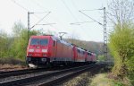 185 396-9 mit einer BR 151 einer BR 140 und einer BR 145 als LZ am 7.4.11 kurz vor bach - Palenberg, aus Aachen kommend.