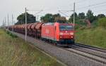 185 199 zog am 01.09.11 einen Ganzzug Schwenkdachwagen durch Arensdorf Richtung Halle(S).