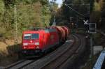 185 267-2 mit Kalizug, hier am Esig von Guntershausen, zwischen Guntershausen und Melsungen, 25.10.2011.