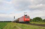 185 107 mit gem GZ unterwegs auf der Rheintalbahn bei Waghusel am 9.6.2012