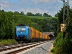 185 527-9 von Crossrail zieht am 06.07.2012 die gelbe Wand auf der KBS 480 bei Eilendorf nach Aachen West. 