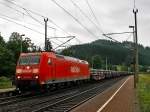 185 199 am 01.07.2012 mit einem Schienenzug unterwegs nach Norden in Frtschendorf