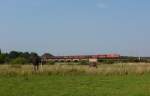 Eine 185 fuhr am 25.07.2012 mit einem Gterzug ber die verdener Allerbrcke.