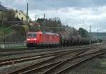 185 073 durchfhrt am 19. April 2013 mit einem Kesselzug den Bahnhof Kronach Richtung Lichtenfels.