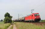 Am 19.Juni 2013 war DBSR 185 205 bei Burgstemmen mit einem Kesselwagenzug auf dem Weg Richtung Norden.
