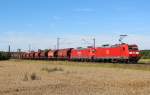 Am 1.August 2013 war DBSR 185 074 mit 185 265 und einem Kalizug bei Elze(Han) auf dem Weg nach Bebra.