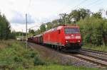Am 21.September 2013 war DBSR 185 153 mit einem gemischten Gterzug bei Marienborn auf dem Weg Richtung Magdeburg.