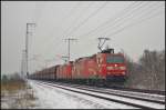 DBSR 185 142  Edelwei  und 185 069 mit einem Erz-Zug am 28.01.2014 in der Berliner Wuhlheide