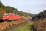 185 146-8 und 185 303-5 DB Schenker im Frankenwald bei Steinbach am 12.11.2014.