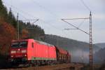 185 058-5 DB Schenker bei Steinbach auf der Frankenwaldrampe am 12.11.2014.