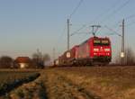 185 065-0 fuhr am 09.03.15 im Sonnenuntergang durch Neu-Ulm.