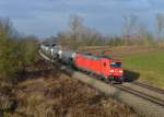 185 391 mit einem Silozug am 16.01.2015 bei Langenisarhofen.