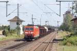 185 168 erreichte am 17.7.14 mit einem Güterzug aus Nürnberg den Bahnhof Hirschaid.