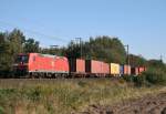 185 018 mit KM 50456 (Maschen Rbf–Bremerhaven) am 02.10.2013 zwischen Lunestedt und Loxstedt