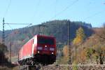 185 322-2 DB Schenker  green gargo  bei Förtschendorf im Frankenwald am 03.11.2015.