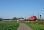 185 216-9 ist am 11.Oktober 2015 mit einem Staubzug bei Gundelsdorf in Richtung Süden unterwegs.