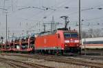 DB Lok 185 121-1 durchfährt den Badischen Bahnhof. Die Aufnahme stammt vom 14.03.2016.