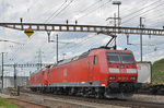 Doppeltraktion, mit den DB Loks 185 127-8 und 185 131-0, durchfahren den Bahnhof Pratteln. Die Aufnahme stammt vom 28.06.2016.