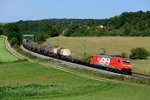 Eine erfolgreiche Partnerschaft mit Zukunft - DB Schenker und Bombardier. In der Tat, wurden doch inzwischen weitere Loks für die Güterverkehrssparte der DB AG nachgeordert. Am 07. September 2013 beförderte die 185 399 - anhand ihrer großflächigen Seitennummer sofort identifizierbar - einen gemischten Güterzug bei Edlhausen in Richtung Regensburg.