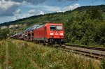 185 232-6 ist am 09.08.16 bei Thüngersheim mit einen Autozug in Richtung Süden unterwegs.