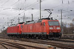 Doppeltraktion, mit den DB Loks 185 091-6 und 185 095-7, durchfährt den badischen Bahnhof. Die Aufnahme stammt vom 28.01.2019.