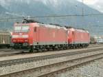  In fremden Landen  DB Lok 185 133-6 und 185 092-4 auf dem Wartegleis in Landquart/GR,Schweiz 15.04.08
