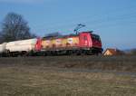 185 586  Heizprofi  ist am 05.03.11 mit Gaskesselzug bei Halach Richtung Kronach unterwegs.
