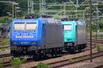 185 510-5 von Railtraxx und 185 609-5 von Crossrail stehen abgestellt in Herzogenrath.