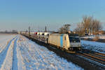 185 677 mit einem Autozug am 21.01.2016 bei Plattling.