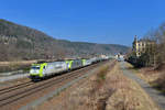 185 542 + 185 562 + 185 580 mit einem Kesselzug am 25.03.2018 bei Königstein.