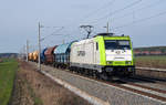 185 598 der Captrain zog am 20.02.19 einen Schwenkdachwagenzug durch Rodleben Richtung Roßlau.